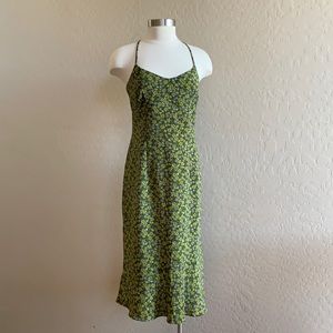 Vintage 90s Express Green/Yellow Microfloral Dress